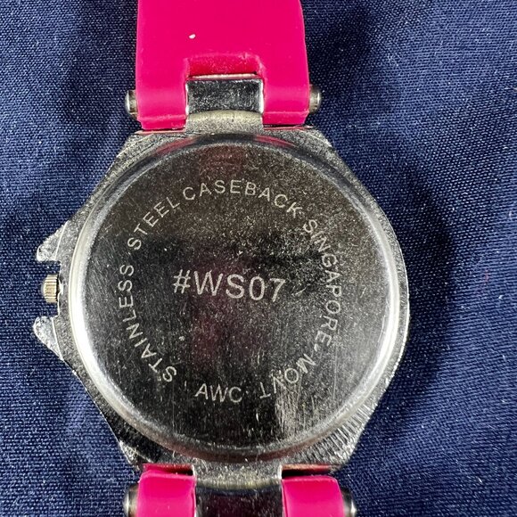 Stylish Womens Pink Silicone Strap Watch With Rhinestone-Embellished Stainless S - Picture 3 of 3